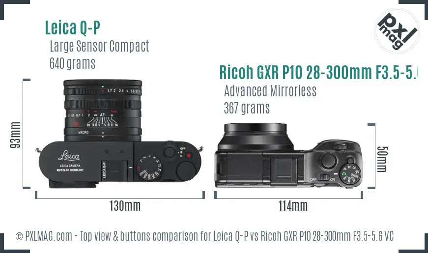 Leica Q-P vs Ricoh GXR P10 28-300mm F3.5-5.6 VC top view buttons comparison