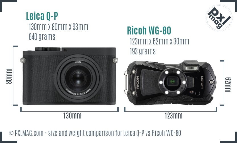 Leica Q-P vs Ricoh WG-80 size comparison