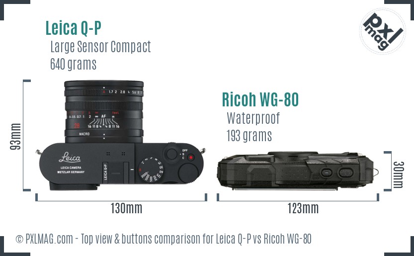 Leica Q-P vs Ricoh WG-80 top view buttons comparison