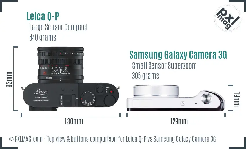 Leica Q-P vs Samsung Galaxy Camera 3G top view buttons comparison