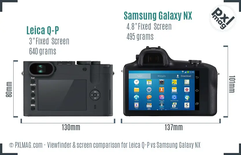 Leica Q-P vs Samsung Galaxy NX Screen and Viewfinder comparison