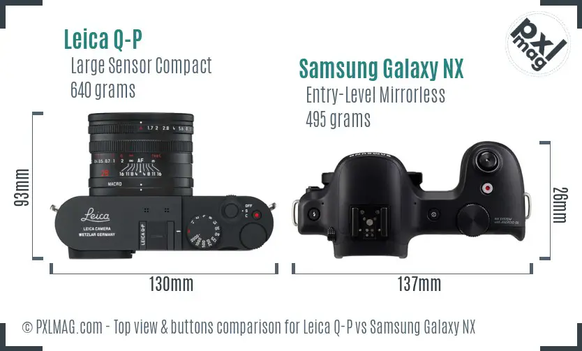 Leica Q-P vs Samsung Galaxy NX top view buttons comparison