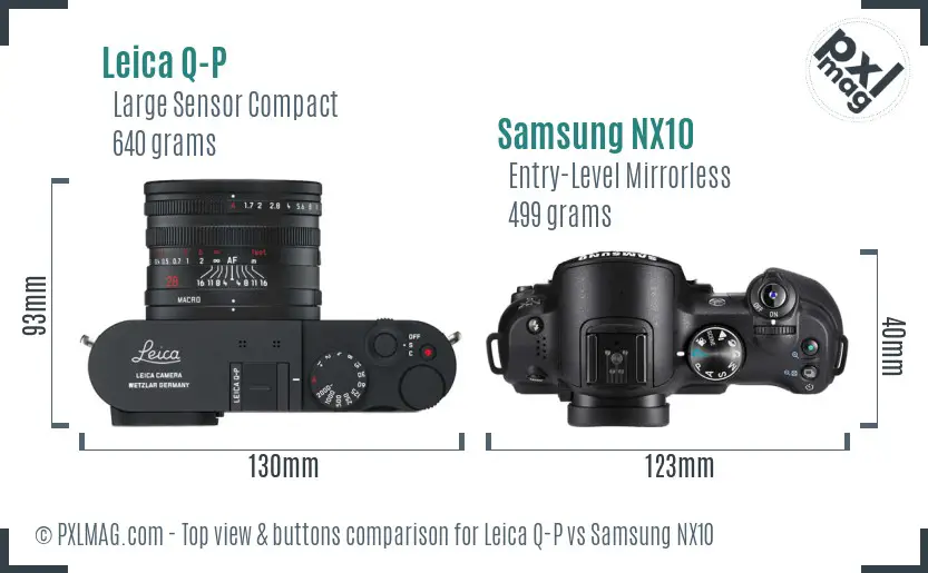 Leica Q-P vs Samsung NX10 top view buttons comparison