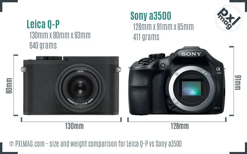 Leica Q-P vs Sony a3500 size comparison