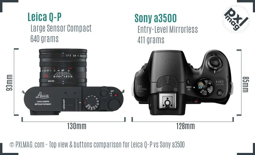 Leica Q-P vs Sony a3500 top view buttons comparison