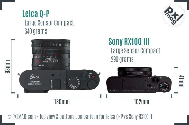 Leica Q-P vs Sony RX100 III top view buttons comparison