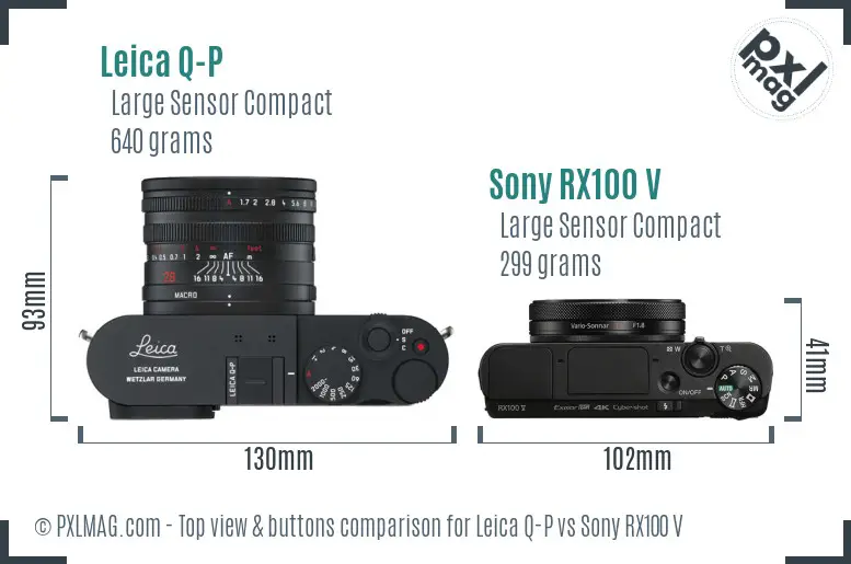 Leica Q-P vs Sony RX100 V top view buttons comparison