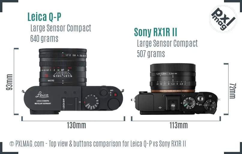 Leica Q-P vs Sony RX1R II top view buttons comparison