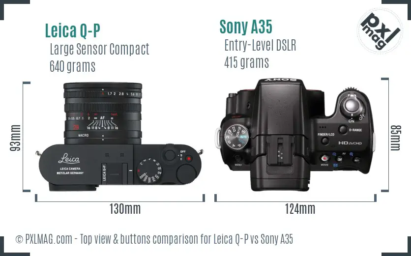 Leica Q-P vs Sony A35 top view buttons comparison