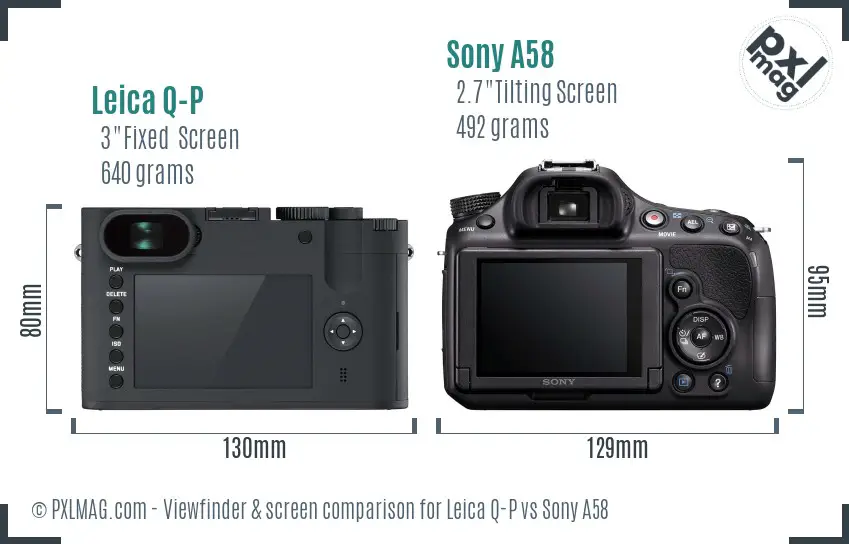 Leica Q-P vs Sony A58 Screen and Viewfinder comparison