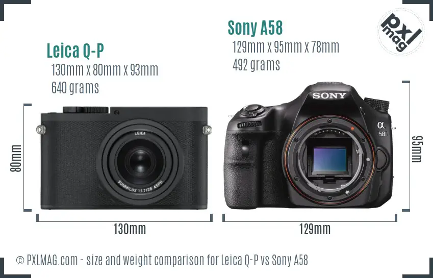 Leica Q-P vs Sony A58 size comparison