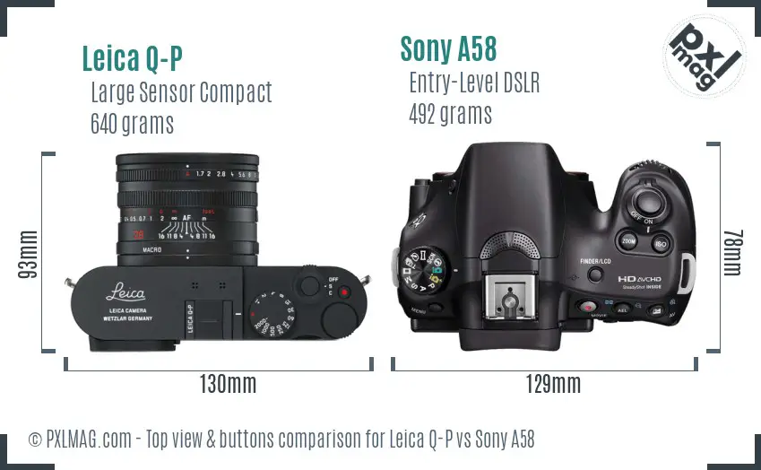 Leica Q-P vs Sony A58 top view buttons comparison