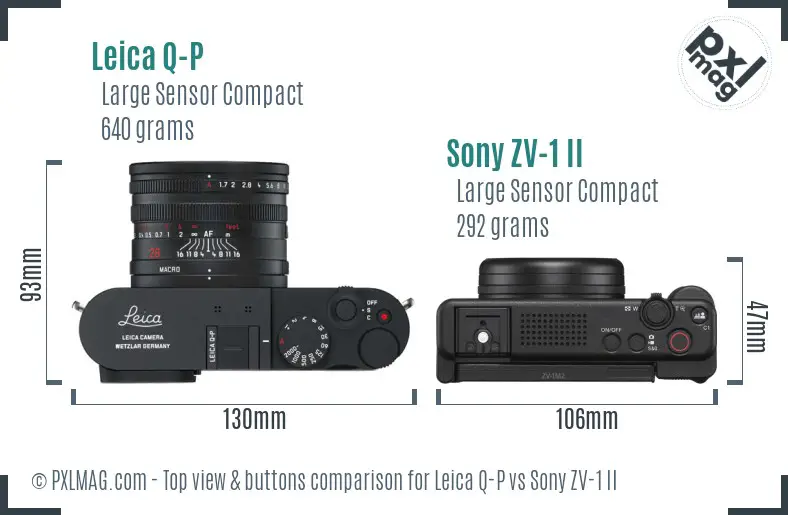 Leica Q-P vs Sony ZV-1 II top view buttons comparison