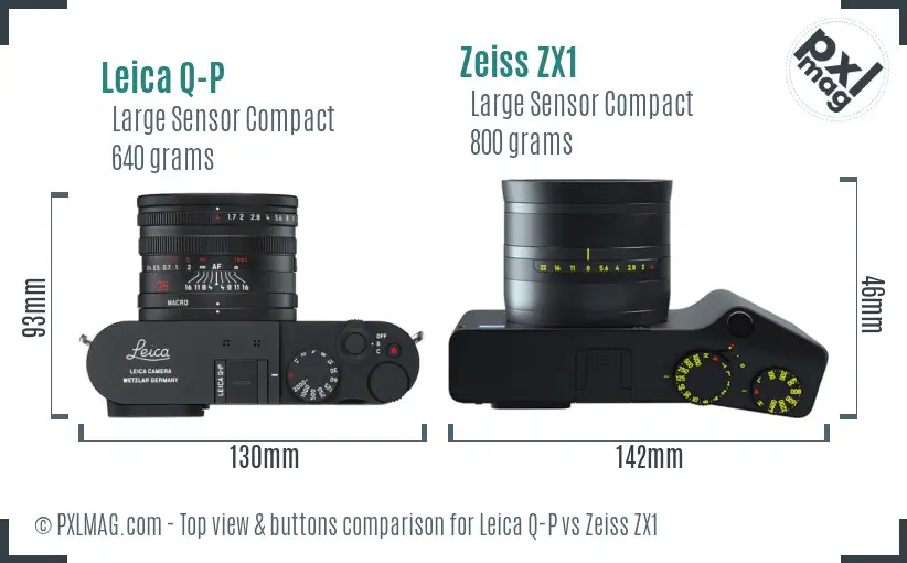 Leica Q-P vs Zeiss ZX1 top view buttons comparison