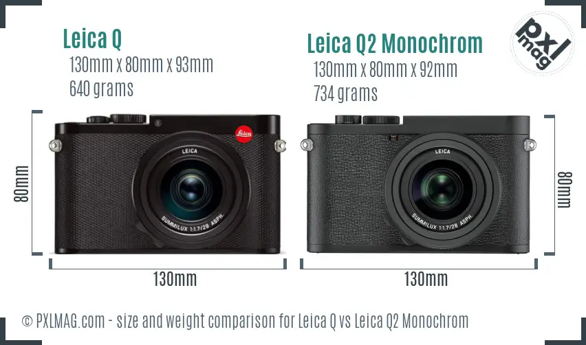 Leica Q vs Leica Q2 Monochrom size comparison