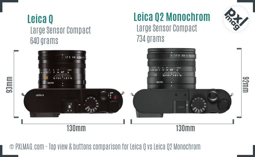 Leica Q vs Leica Q2 Monochrom top view buttons comparison