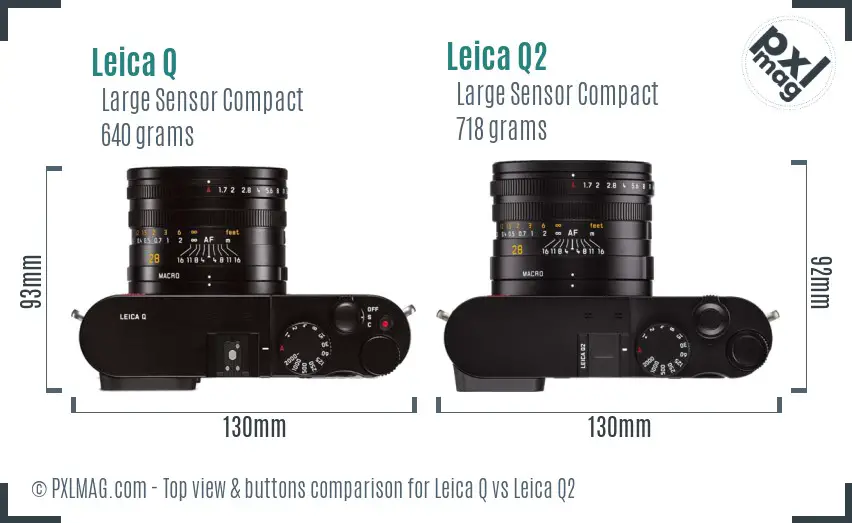 Leica Q vs Leica Q2 top view buttons comparison