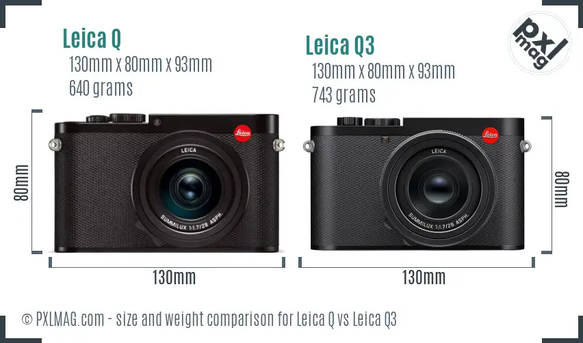 Leica Q vs Leica Q3 size comparison