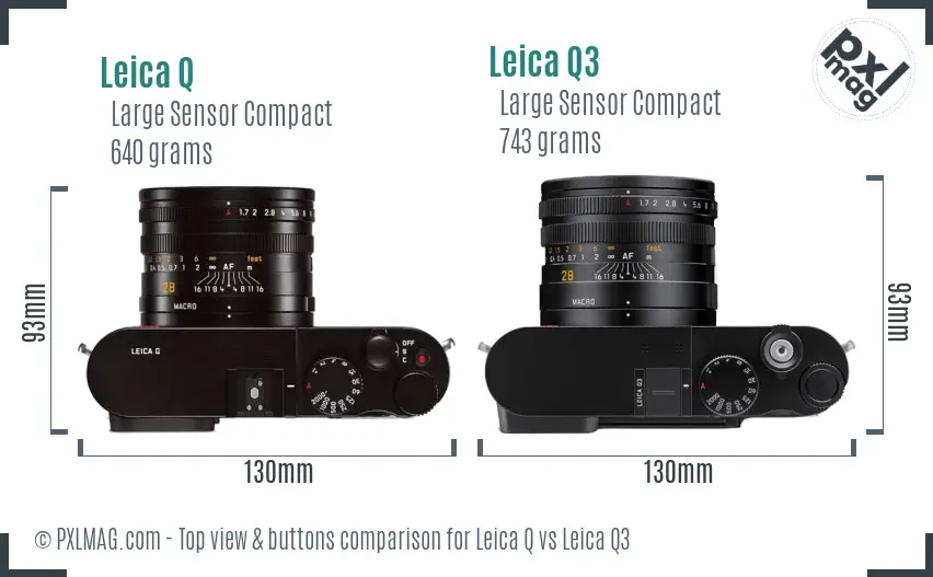 Leica Q vs Leica Q3 top view buttons comparison