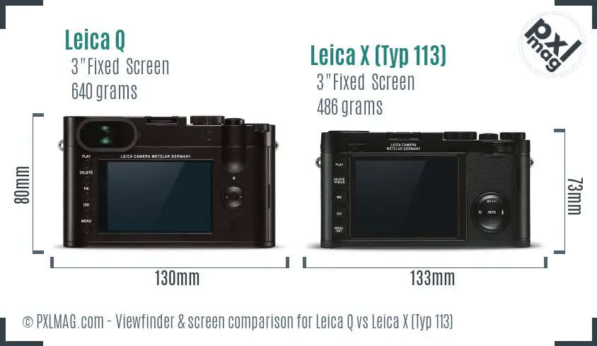 Leica Q vs Leica X (Typ 113) Screen and Viewfinder comparison