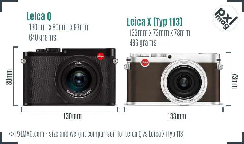 Leica Q vs Leica X (Typ 113) size comparison