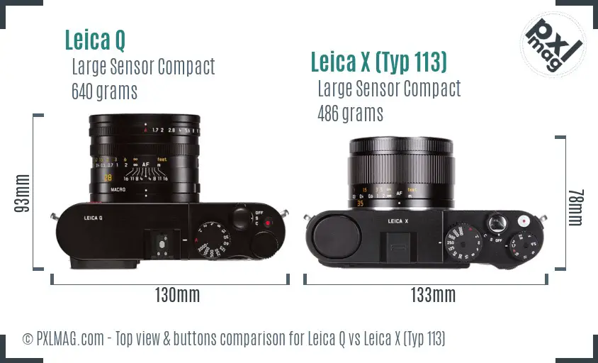 Leica Q vs Leica X (Typ 113) top view buttons comparison