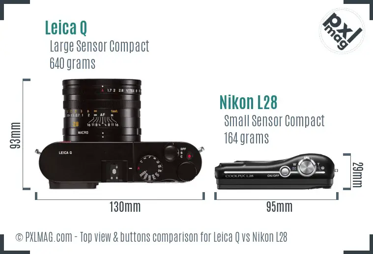 Leica Q vs Nikon L28 top view buttons comparison