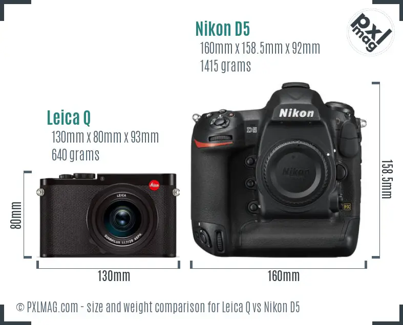 Leica Q vs Nikon D5 size comparison