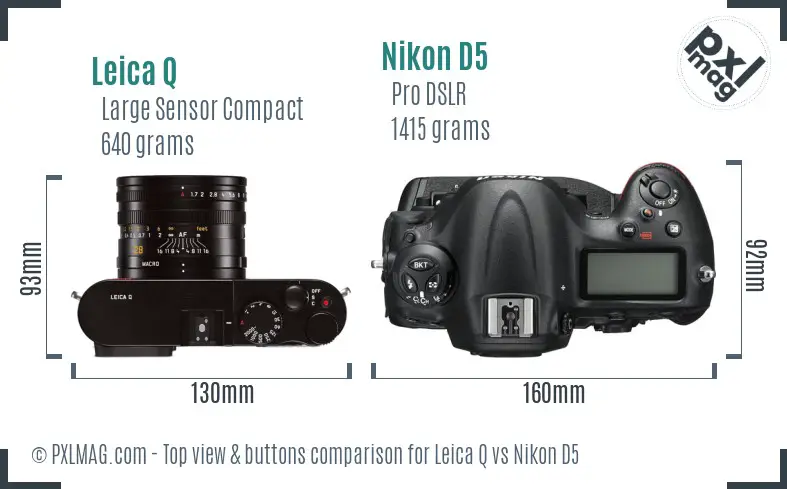 Leica Q vs Nikon D5 top view buttons comparison