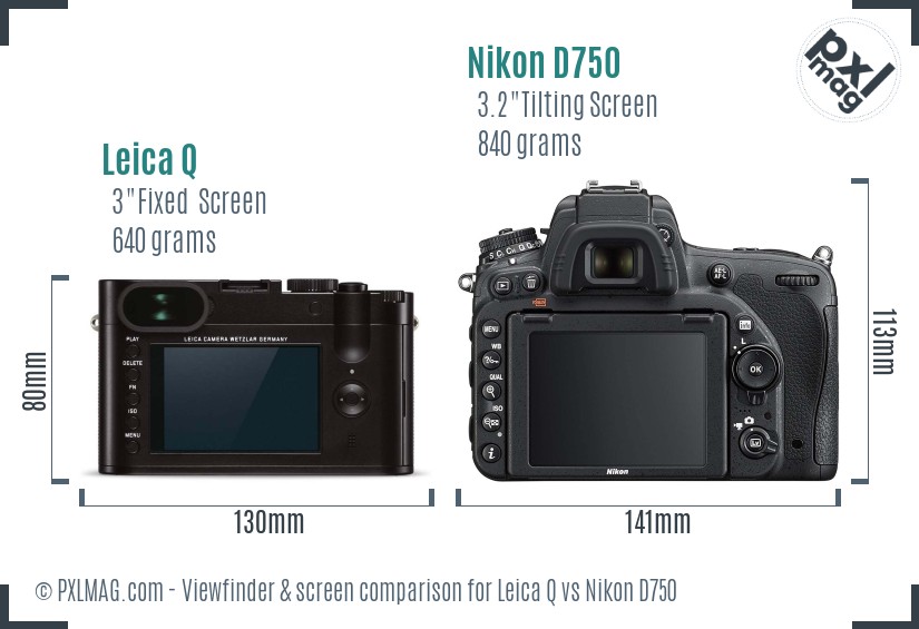 Leica Q vs Nikon D750 Screen and Viewfinder comparison