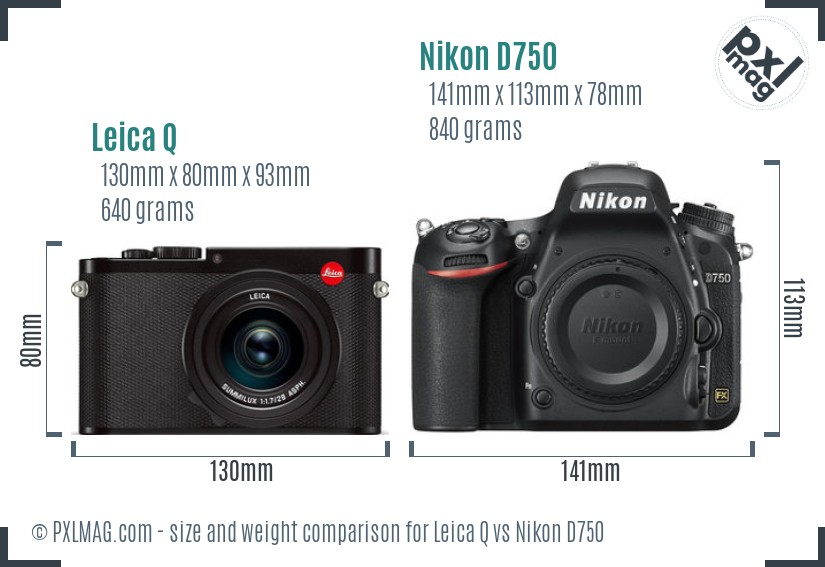 Leica Q vs Nikon D750 size comparison