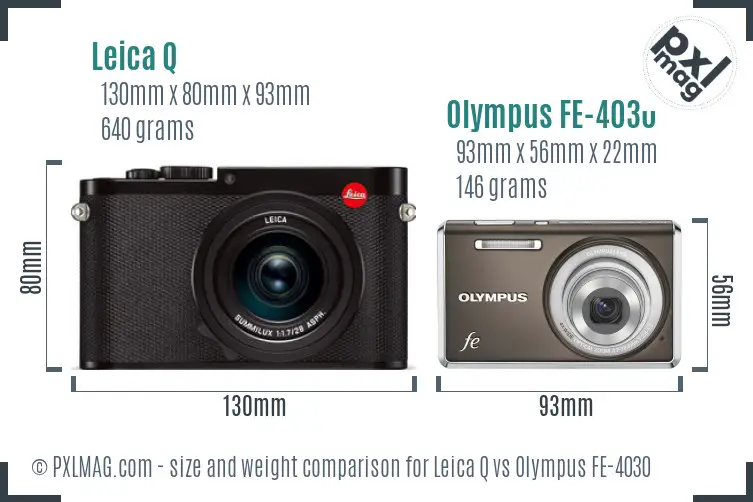 Leica Q vs Olympus FE-4030 size comparison