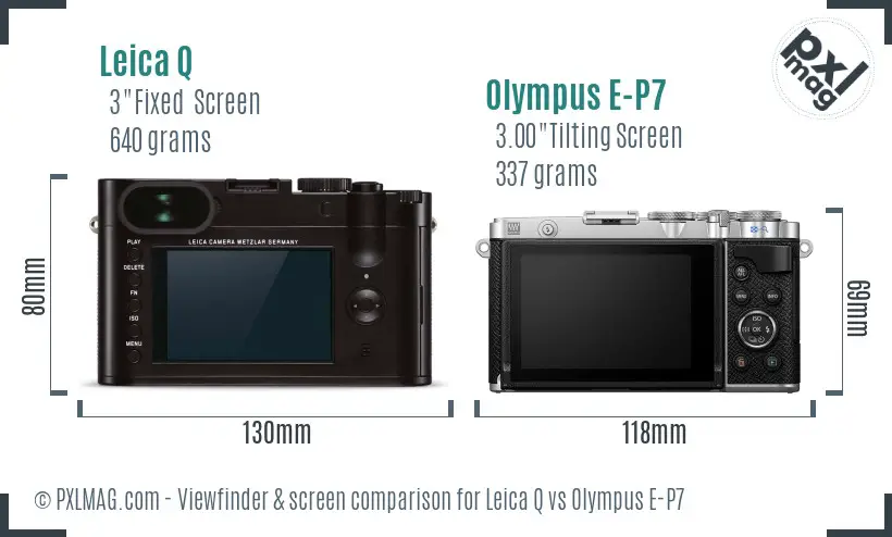 Leica Q vs Olympus E-P7 Screen and Viewfinder comparison