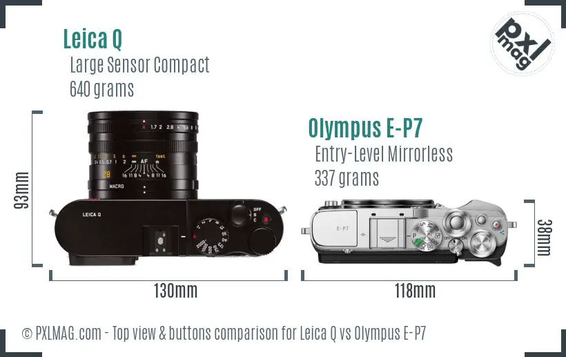 Leica Q vs Olympus E-P7 top view buttons comparison