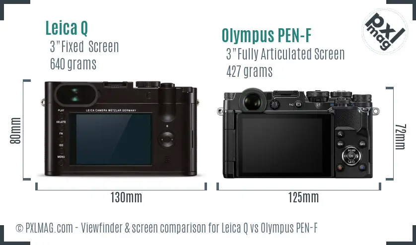 Leica Q vs Olympus PEN-F Screen and Viewfinder comparison