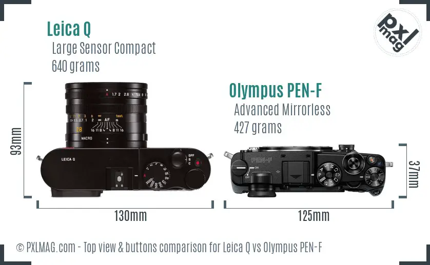 Leica Q vs Olympus PEN-F top view buttons comparison