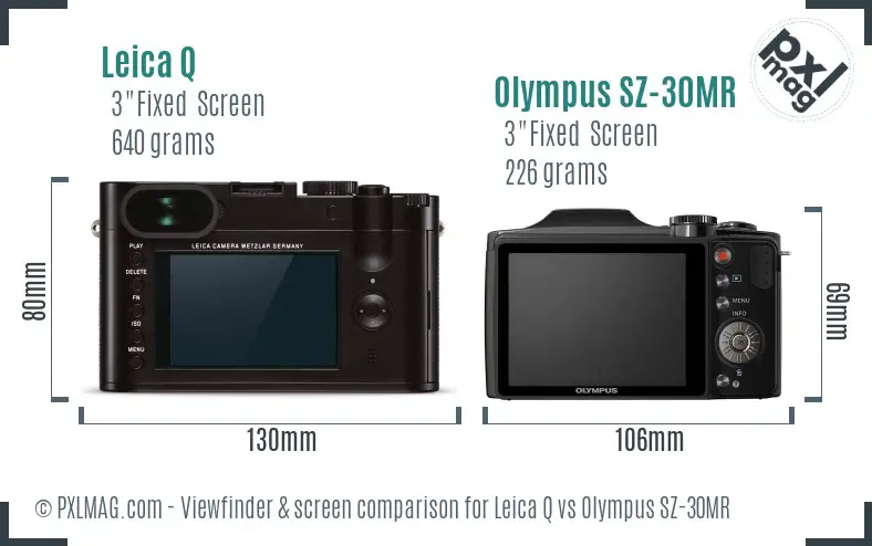 Leica Q vs Olympus SZ-30MR Screen and Viewfinder comparison
