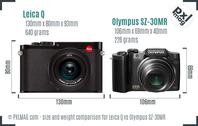 Leica Q vs Olympus SZ-30MR size comparison