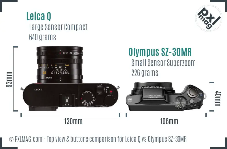 Leica Q vs Olympus SZ-30MR top view buttons comparison
