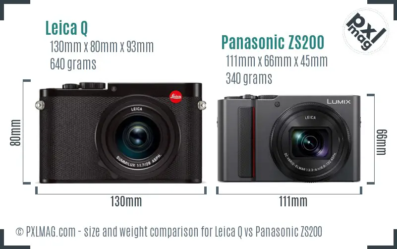 Leica Q vs Panasonic ZS200 size comparison