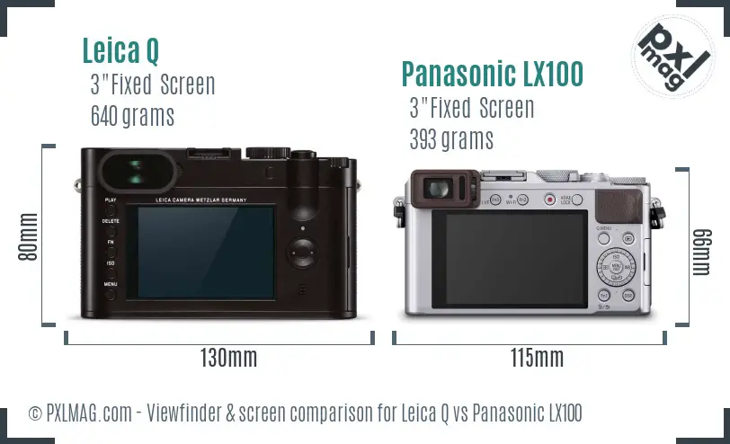 Leica Q vs Panasonic LX100 Screen and Viewfinder comparison