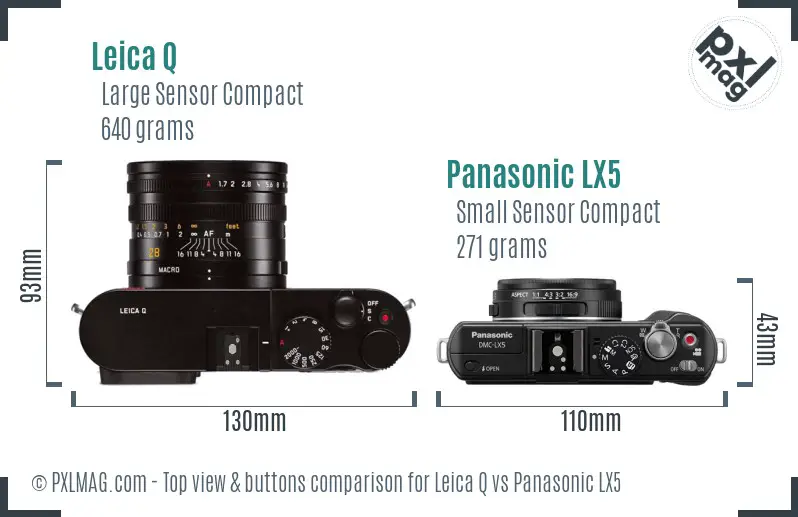 Leica Q vs Panasonic LX5 top view buttons comparison