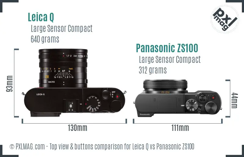 Leica Q vs Panasonic ZS100 top view buttons comparison