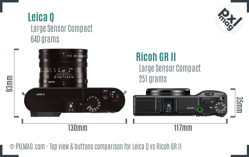 Leica Q vs Ricoh GR II top view buttons comparison