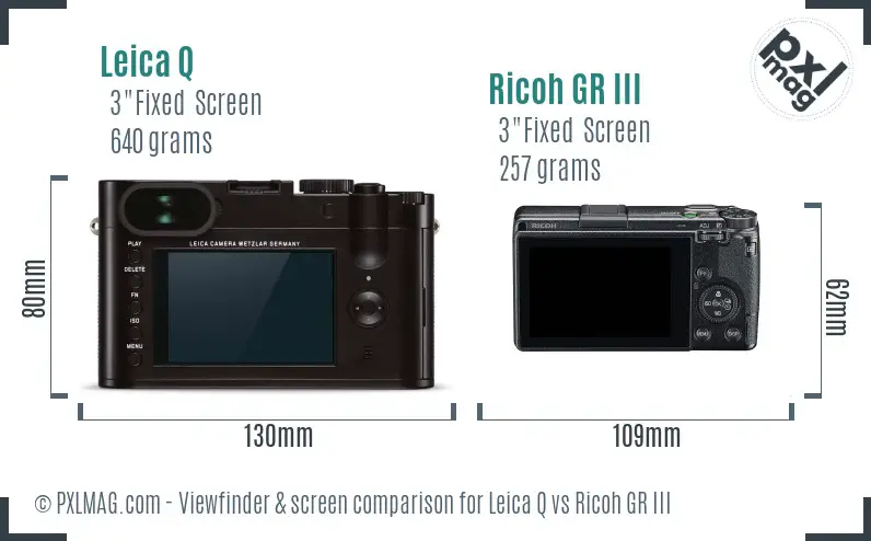 Leica Q vs Ricoh GR III Screen and Viewfinder comparison