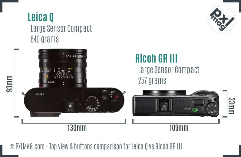 Leica Q vs Ricoh GR III top view buttons comparison