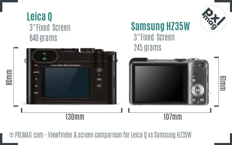 Leica Q vs Samsung HZ35W Screen and Viewfinder comparison