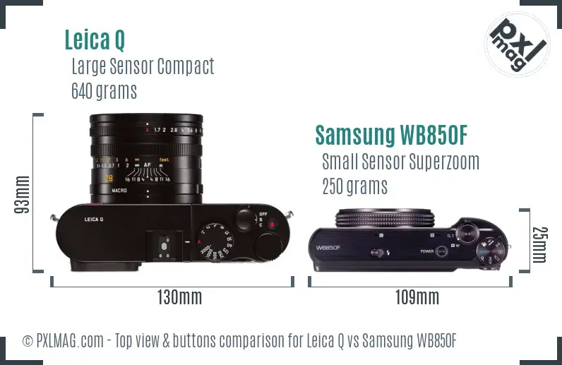 Leica Q vs Samsung WB850F top view buttons comparison