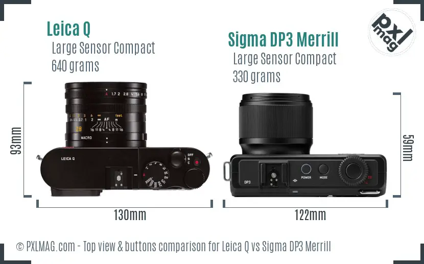 Leica Q vs Sigma DP3 Merrill top view buttons comparison