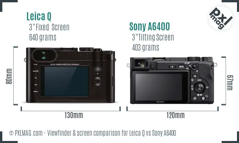 Leica Q vs Sony A6400 Screen and Viewfinder comparison